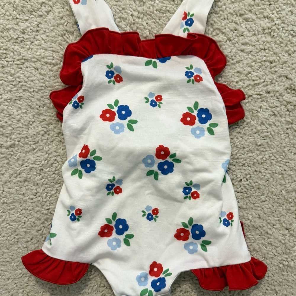 Floral ruffle cotton sunsuit 6M